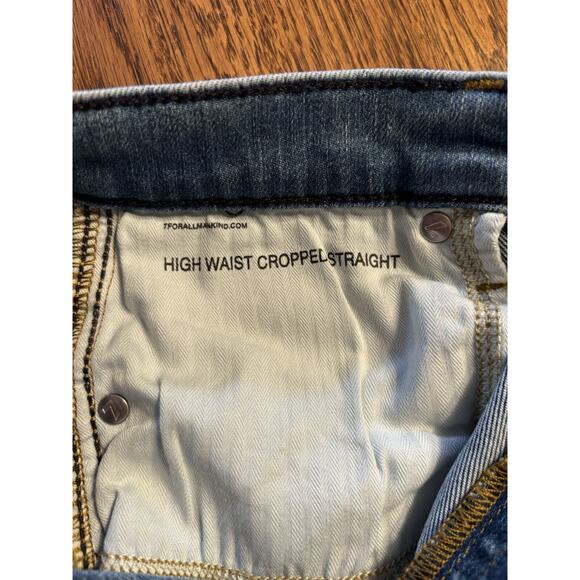 7 FOR ALL MANKIND High Waist Crop Straight Leg Jeans Distressed Women's Size 29 - Picture 11 of 15